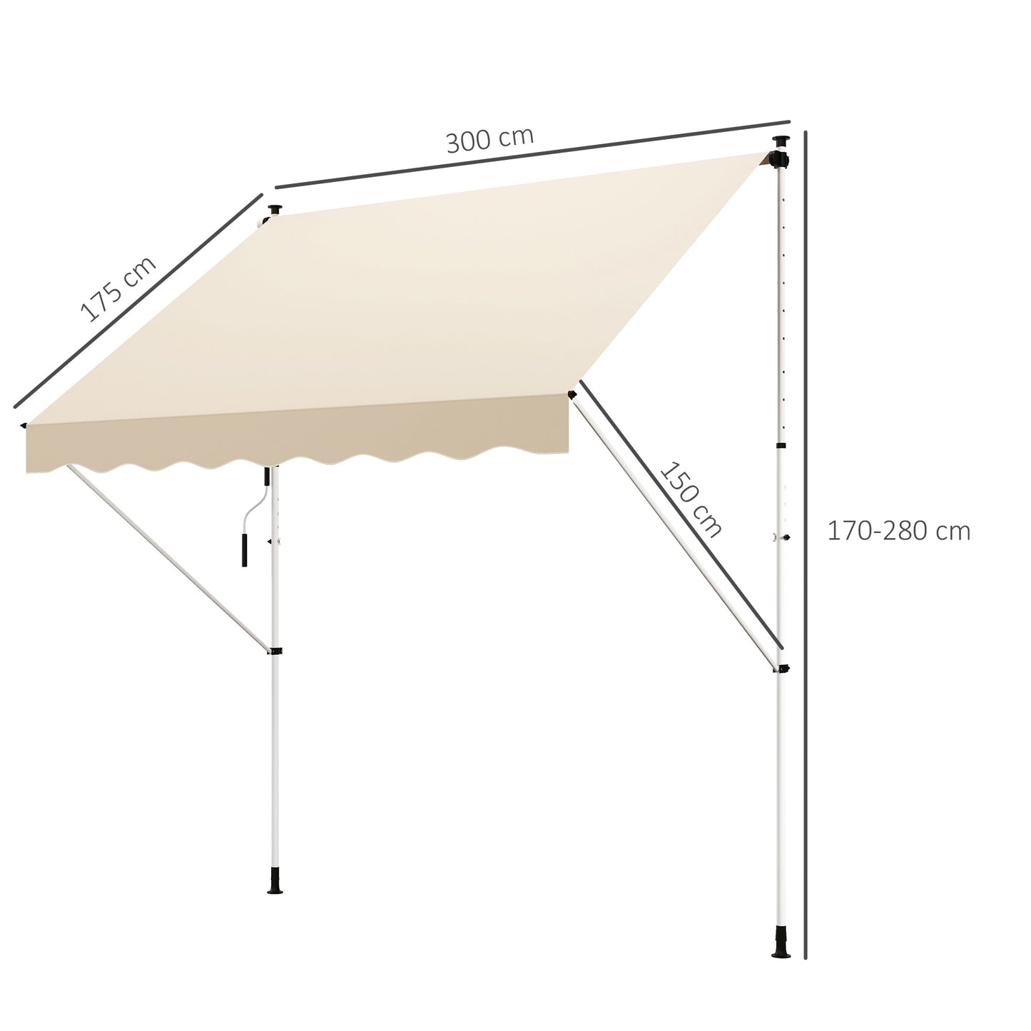 Outsunny klemzonnescherm met handslinger, in hoogte verstelbaar, knikarmzonnescherm, vuilafstotend, weerbestendig, balkonzonnescherm, 150 cm breed, terraszonnescherm voor terras, balkon, veranda, beige