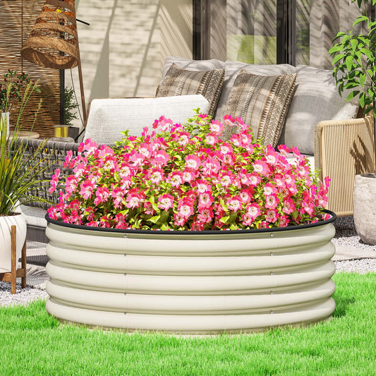 Outsunny Verhoogd Bed, Gegalvaniseerde Plantenbak met Veiligheidsrand, Plantenbak met Open Bodem, 120 x 120 x 43 cm, Crèmewit