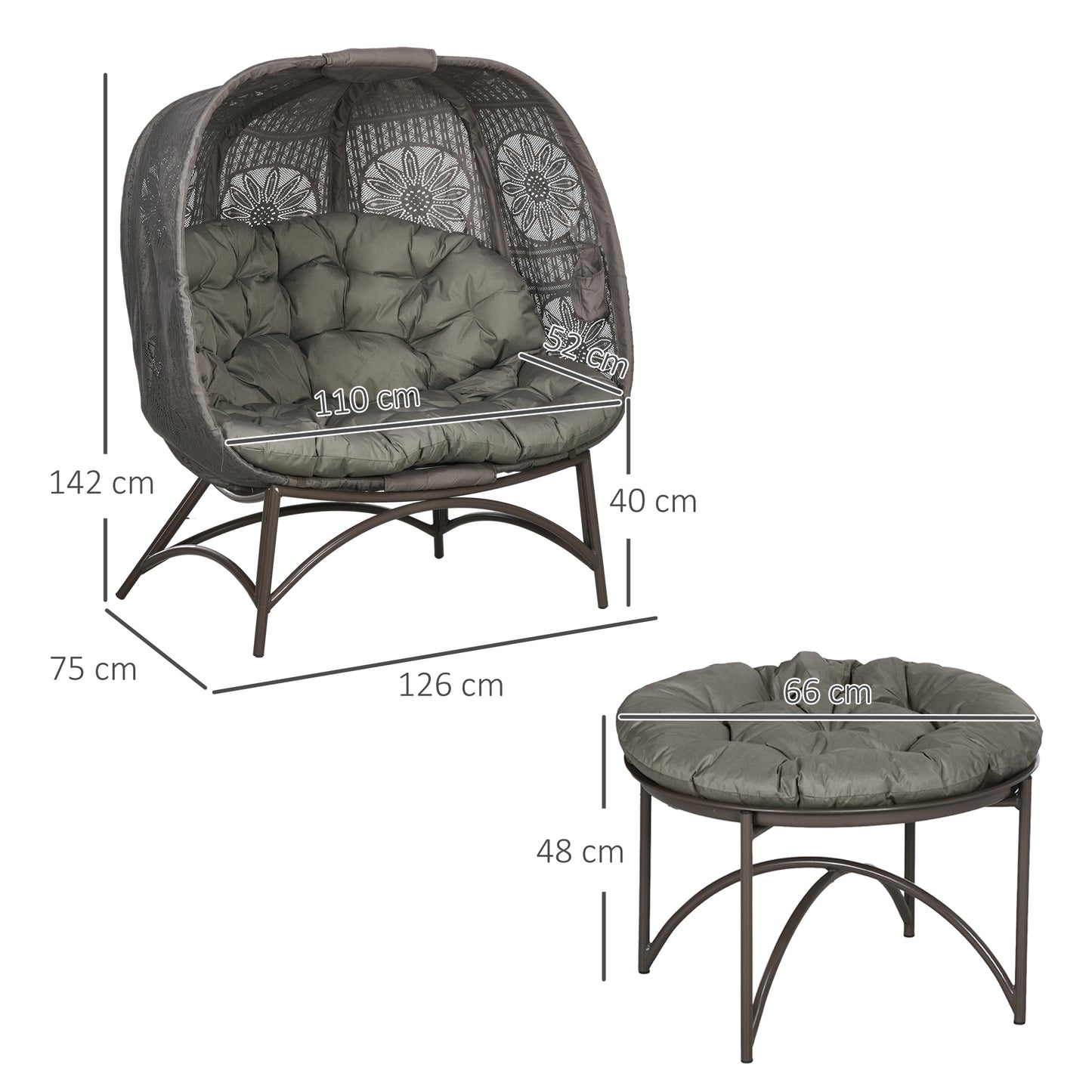 Outsunny tuinmeubelset, 2 rieten fauteuils met bijzettafel, opvouwbaar, zitkussens, metalen frame, kleur: Zand