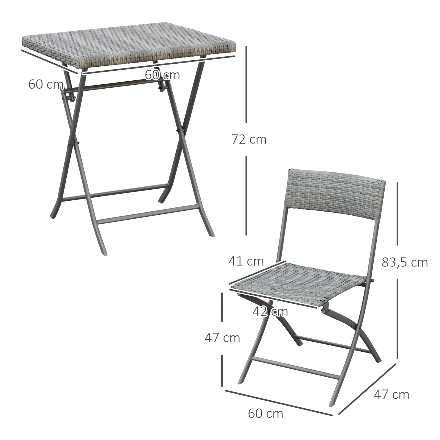 Outsunny Polyrattan Bistroset voor 2 personen, Zitgroep, Rotan Tuinmeubelset, Grijs