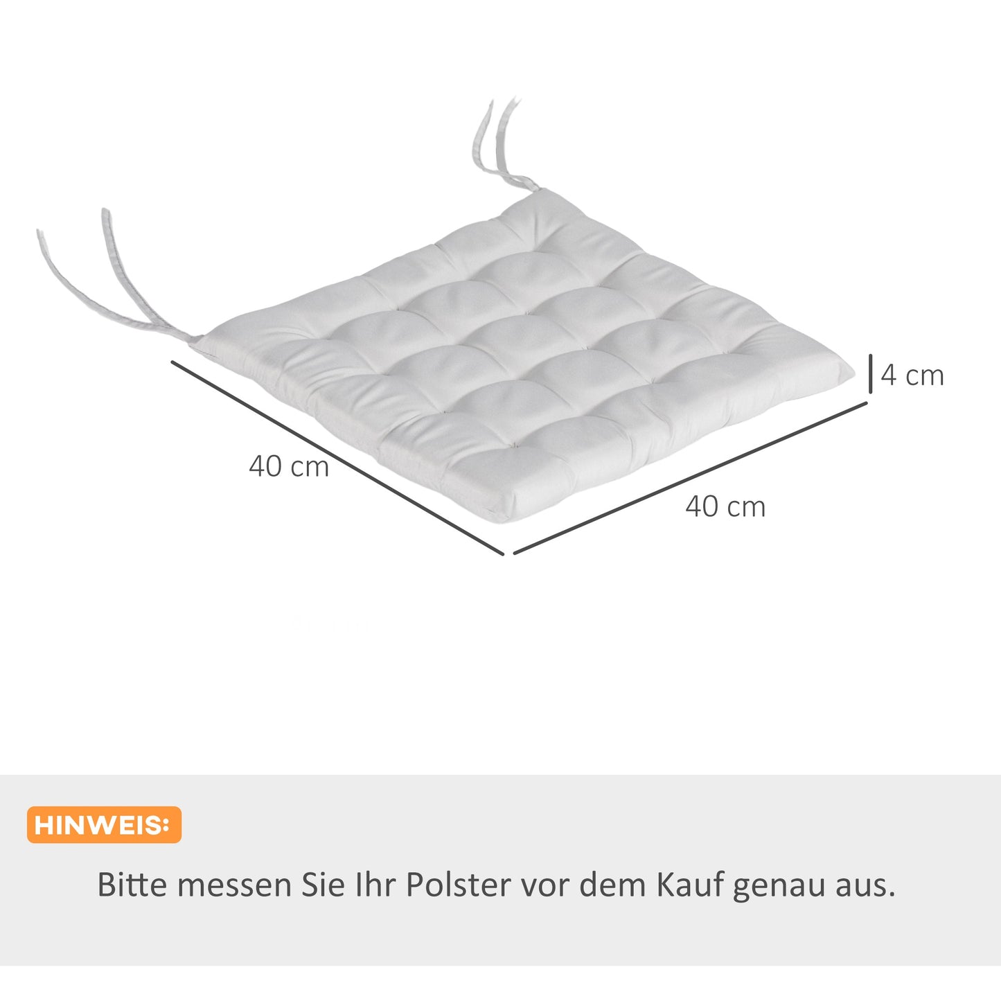 Outsunny tuinstoelkussen, zitkussen, tuinpad, gewatteerd, 40 x 40 x 4 cm, lichtgrijs