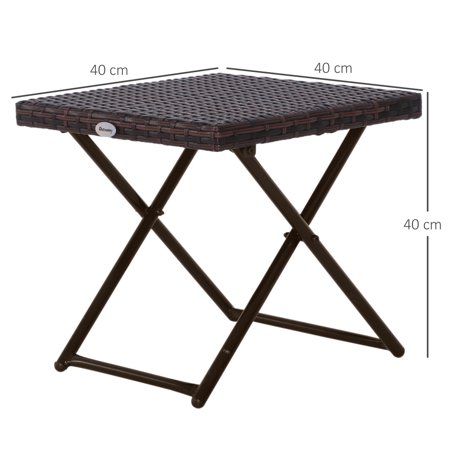 Outsunny Opvouwbare Polyrotan Bijzettafel, Salontafel, Dienblad, Balkontafel, Tuintafel, Salontafel, Theetafel, Tuinmeubelen, Rotan Tafel voor Tuin, Terras, Balkon, 40x40x40cm, Bruin