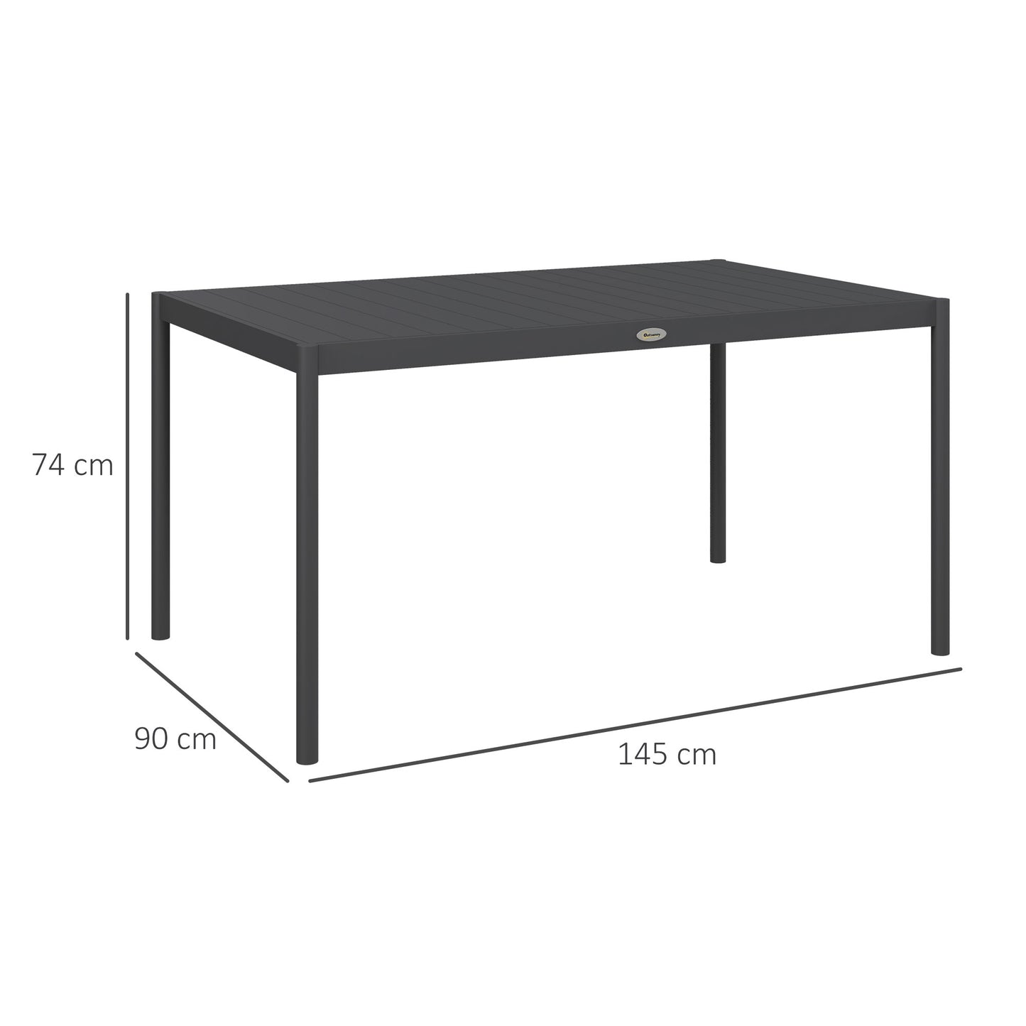 Outsunny tuintafel, buitentafel, weerbestendig, aluminium, 145 x 90 x 74 cm, donkergrijs