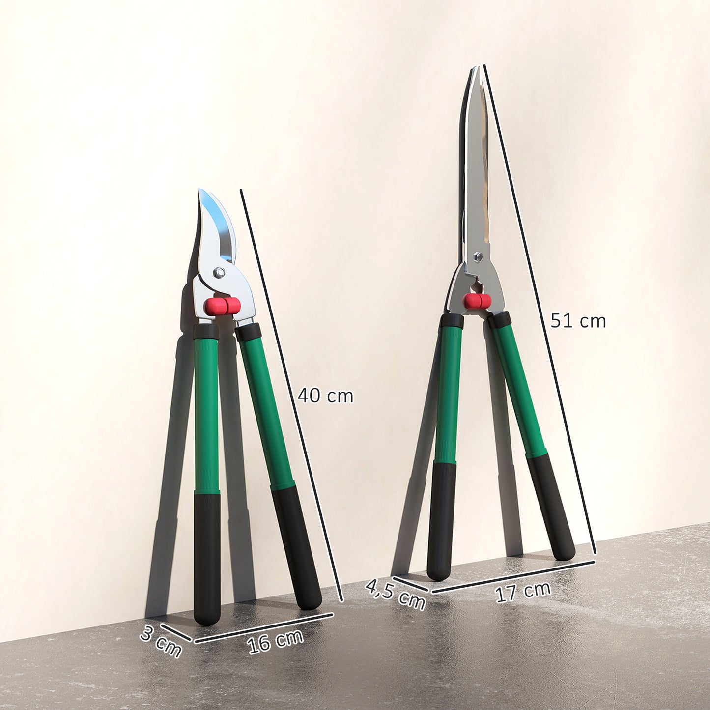 Outsunny Tuinschaarset, 2-delig, bladlengte 40 cm, takkenschaar met antiaanbaklaag van metalen messen
