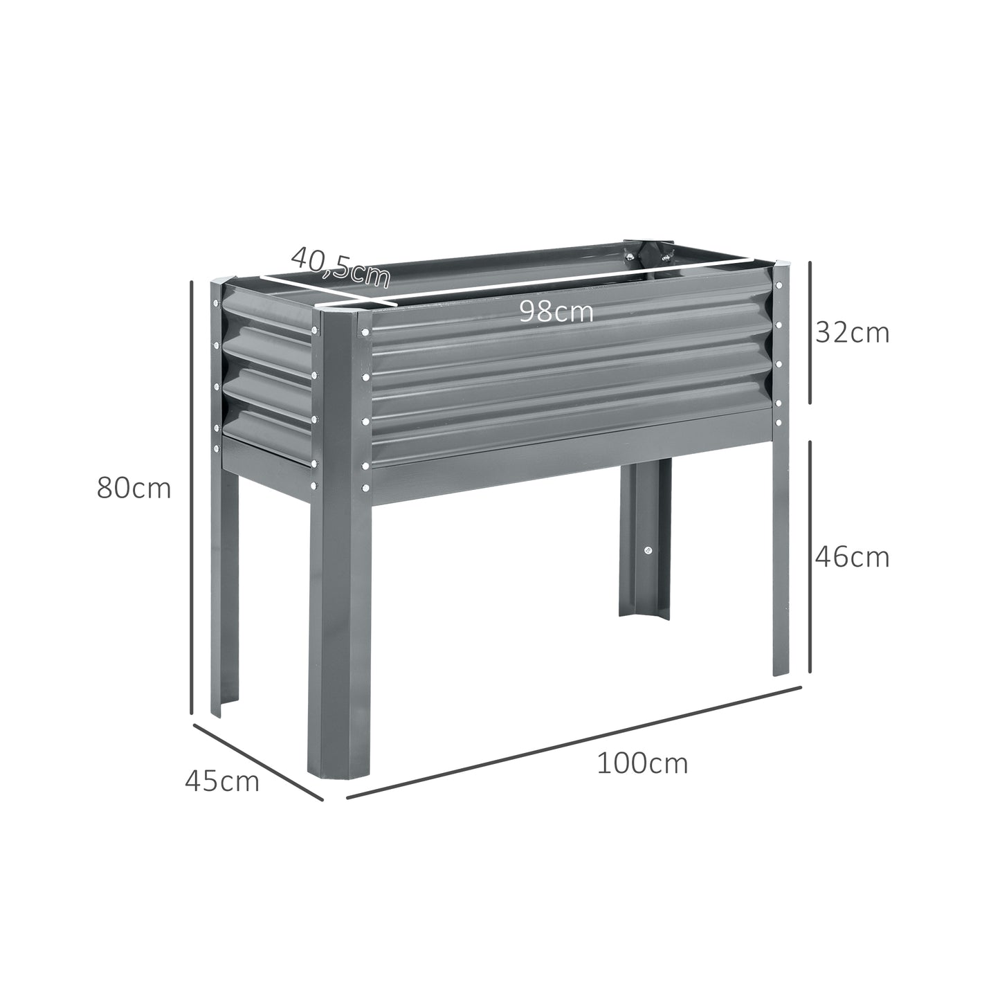 Outsunny Verhoogd Tuinbed, Weerbestendig, 100 cm x 45 cm x 80 cm, Zilver