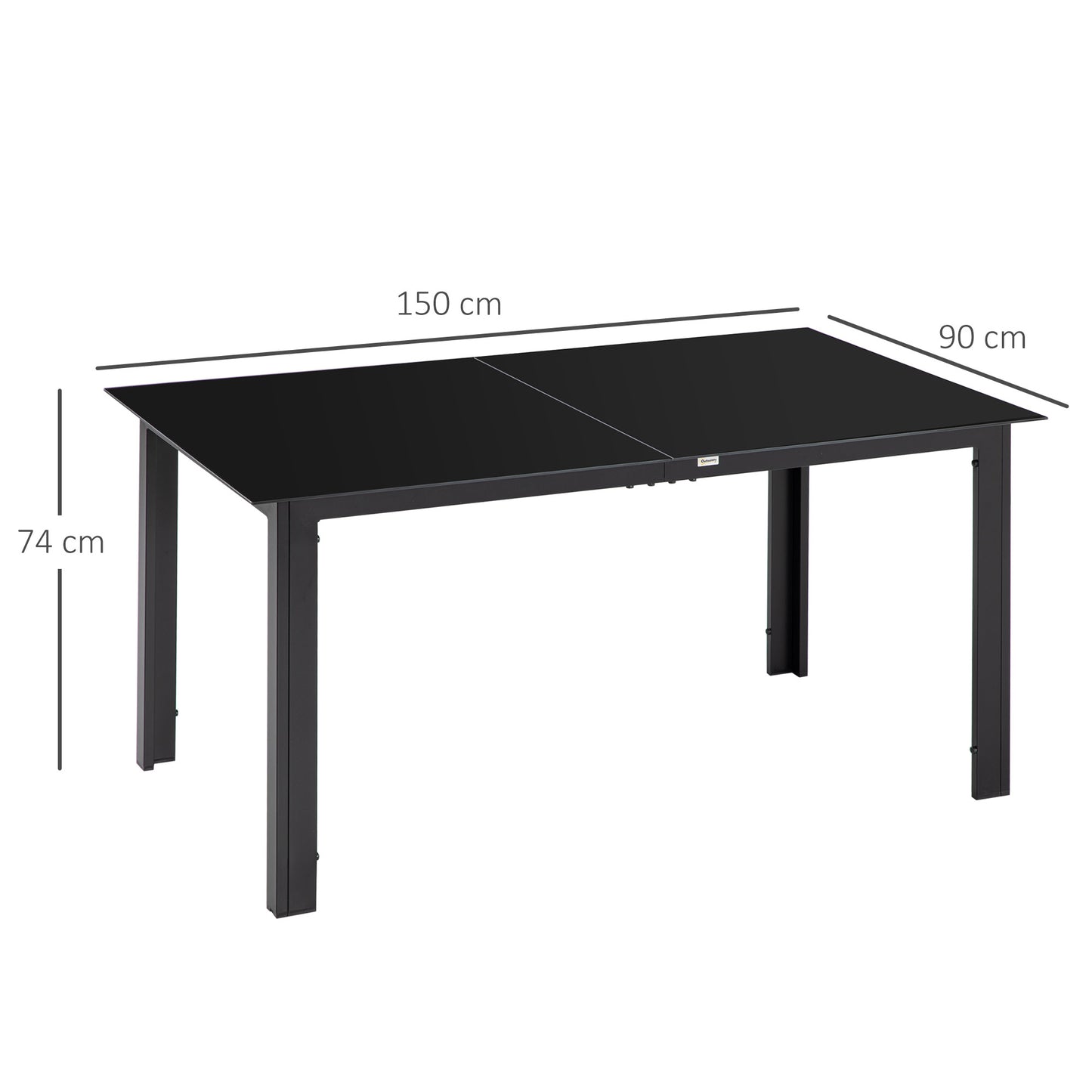 Outsunny tuintafel voor 6 personen, weerbestendig, gehard glas, terrastafel, 150 cm x 90 cm x 74 cm, zwart