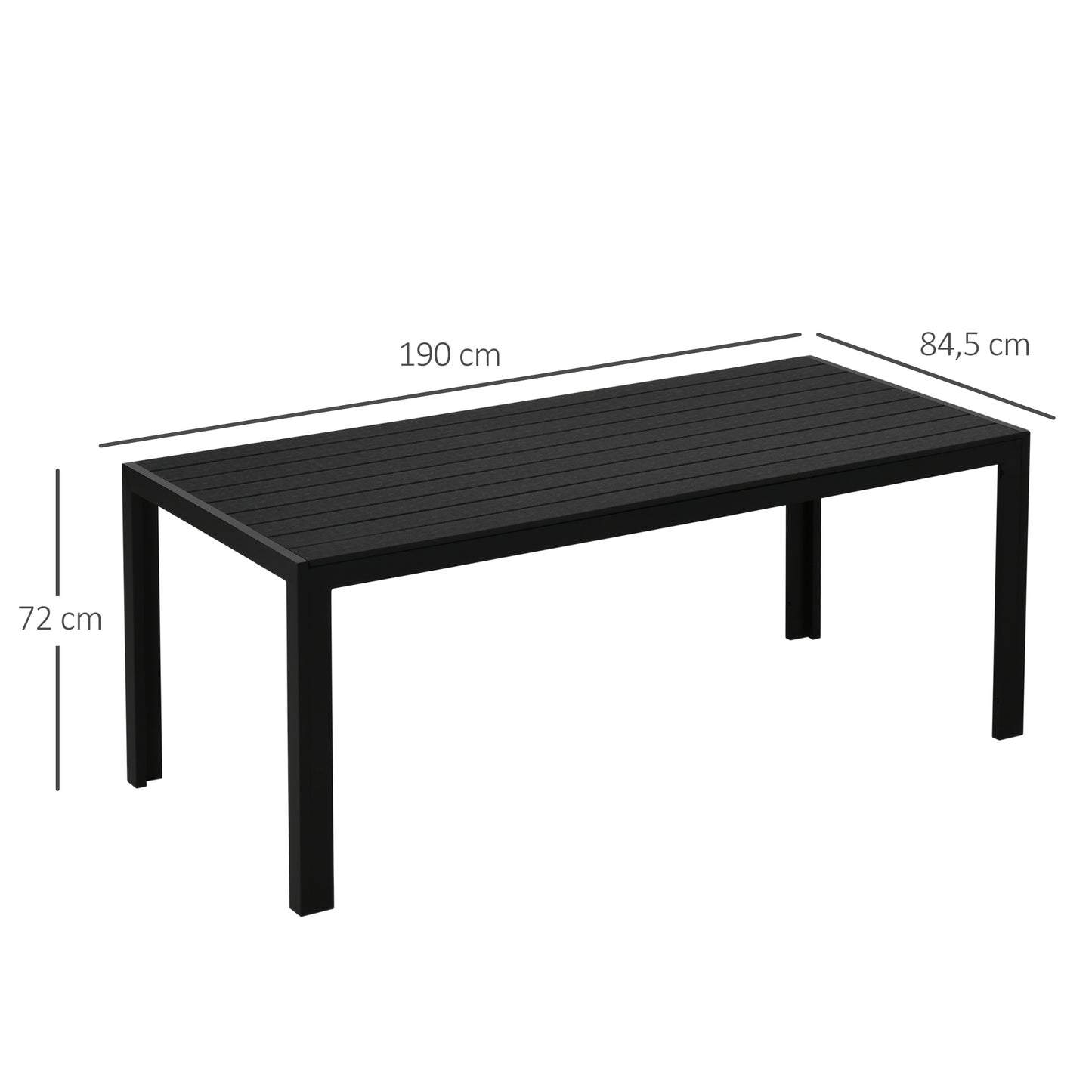 Outsunny tuintafel, kunststof, 190 x 84,5 x 72 cm, weerbestendig, houtlook, houtstructuur, antislip, buffet tafel, kampeertafel, balkontafel, terrastafel, eettafel voor buiten, balkon, zwart
