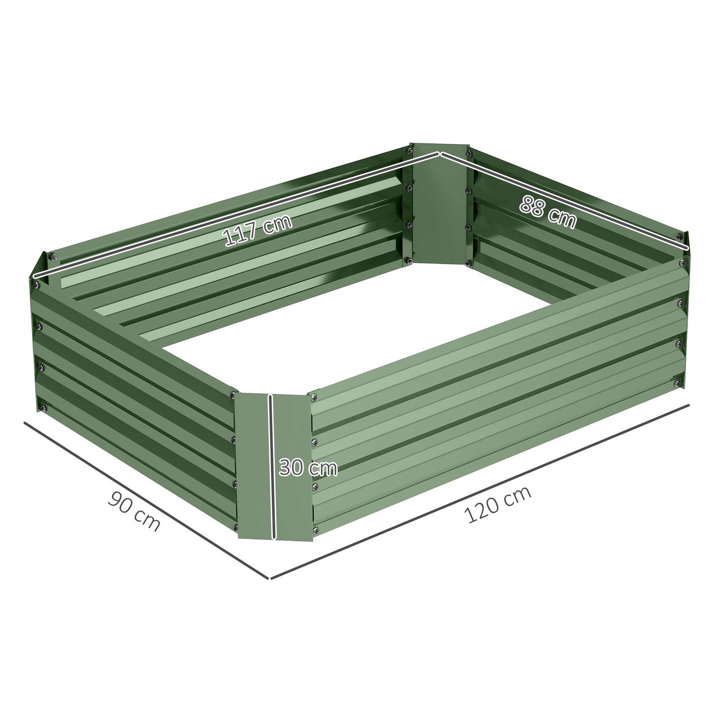Outsunny verhoogd tuinbed van gegalvaniseerd staal, tuinbed, plantenbak voor in de tuin, bloembak, 120 x 90 x 30 cm, donkergroen
