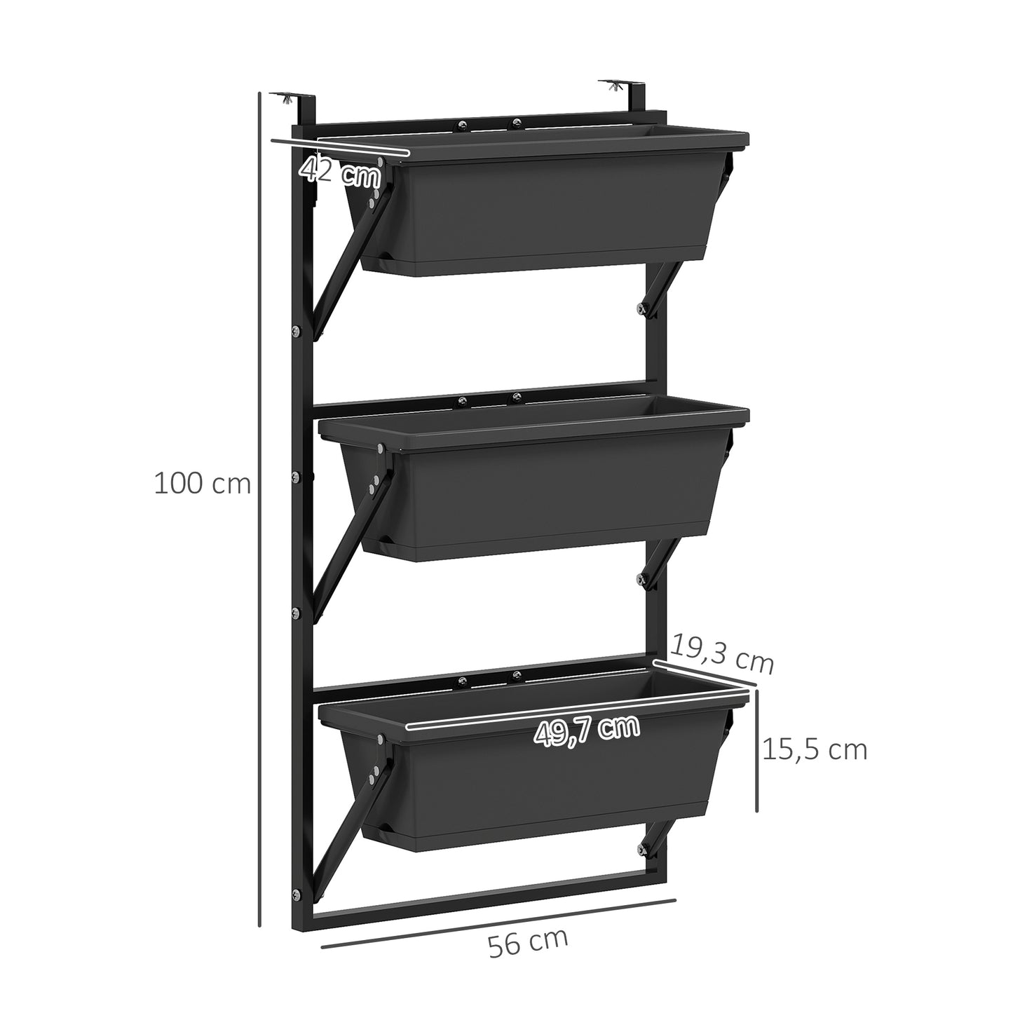 Outsunny set bloempotten en plantenbakken met drainagegaten, vierkante plantenbakken 56x42 cm, donkergrijs kunststof
