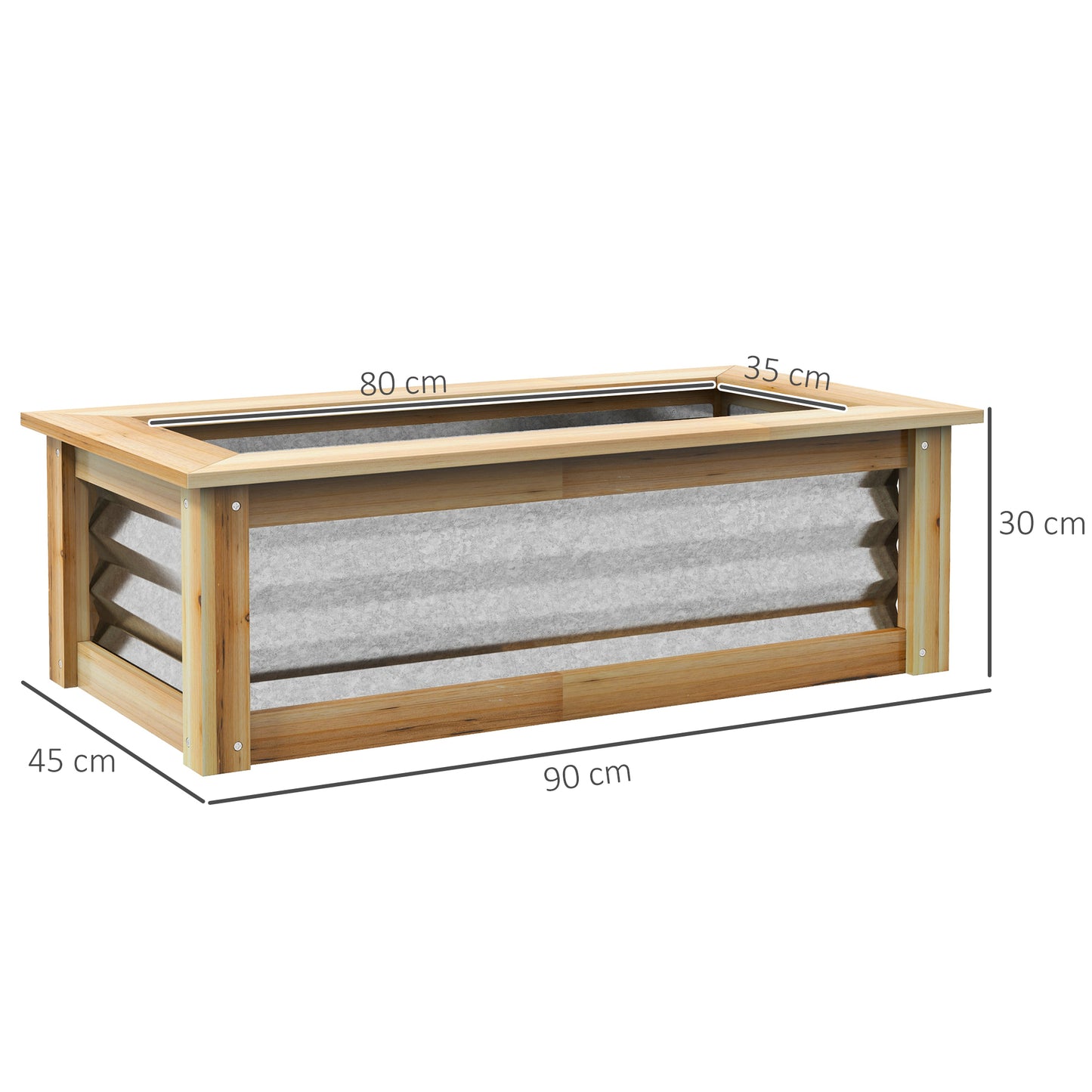 Verhoogde tuinbak van Outsunny, zelf-drainerend, open bodem, metaal+hout, 90 x 45 x 30 cm