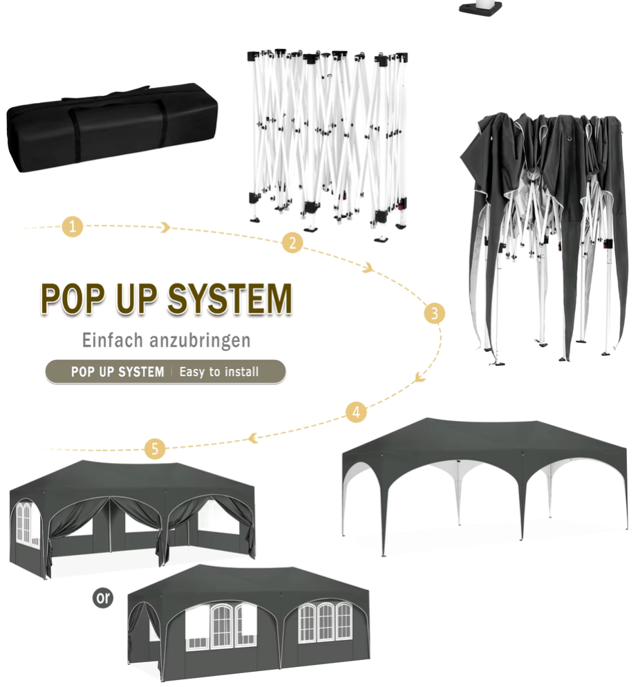 Easy up party tent 6x3m grey