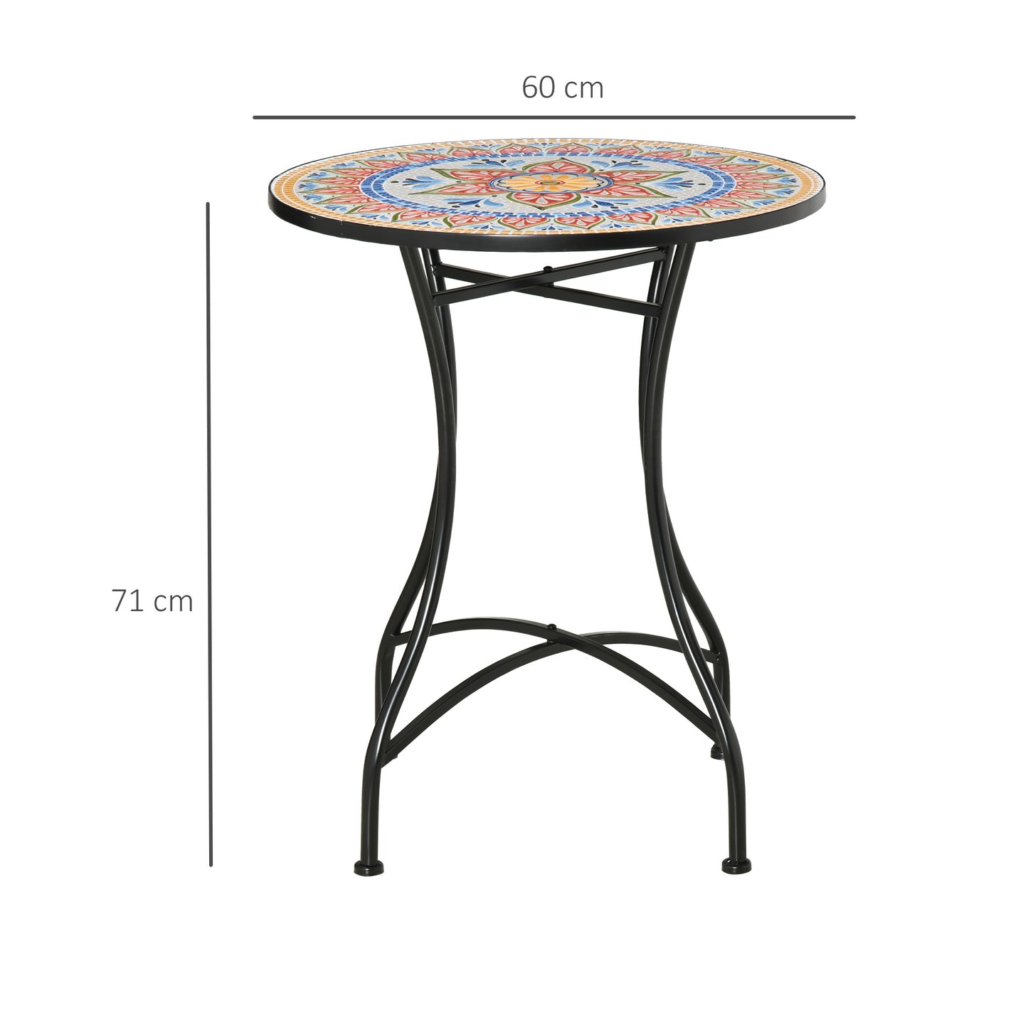 Outsunny Tuintafel Ø60 cm, Weerbestendige Metalen Balkontafel, Eettafel voor Buiten, Kampeertafel, Bijzettafel, Ronde Terrastafel voor Tuin, Terras, Balkon, Rood+Blauw+Wit