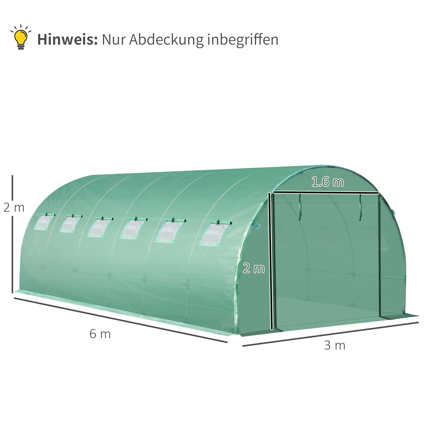 Outsunny Kasfolie 6x3x2m, Waterdichte Tuinfolie met UV-bescherming, PE-folie, Tuinafdekking, Kas, Polytunnel, Tunnelfolie voor Buiten, Planten, Groen