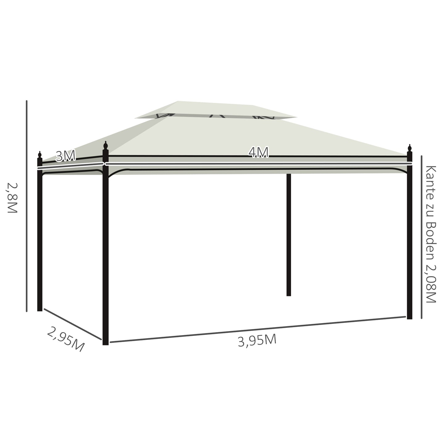 Outsunny Luxe Paviljoen Tuinpaviljoen Partytent Marquee Tuintent Pagode 3x4 m Crème