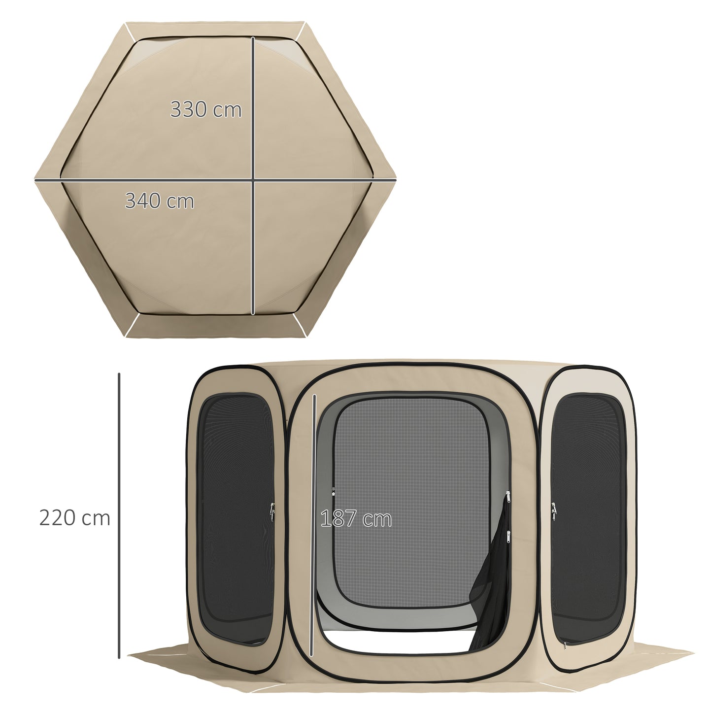 Outsunny Pop-up kampeertent, draagbaar, UPF50+ bescherming, gaaswanden, staaldraad, kaki