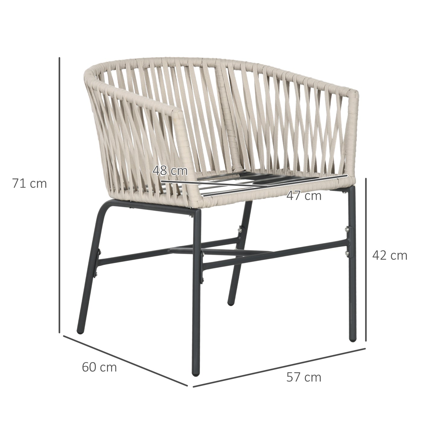 Outsunny terrasstoel set van 2, boho-stijl, comfortabele zitschaal, zitkussens, wasbare hoes, metalen frame, beige