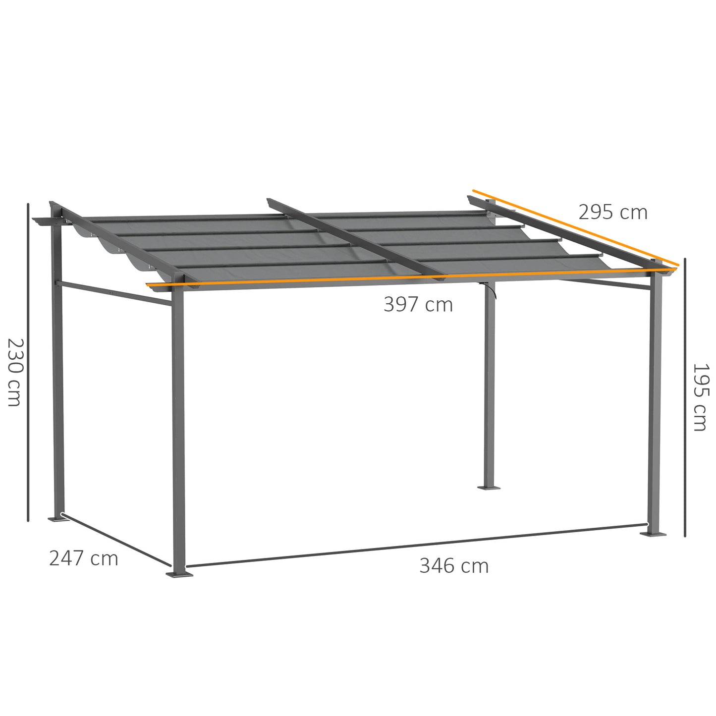 Outsunny Pergola, inclusief bevestigingsmateriaal, uitschuifbaar dak, 3,97 m x 2,95 m x 2,3 m, Donkergrijs
