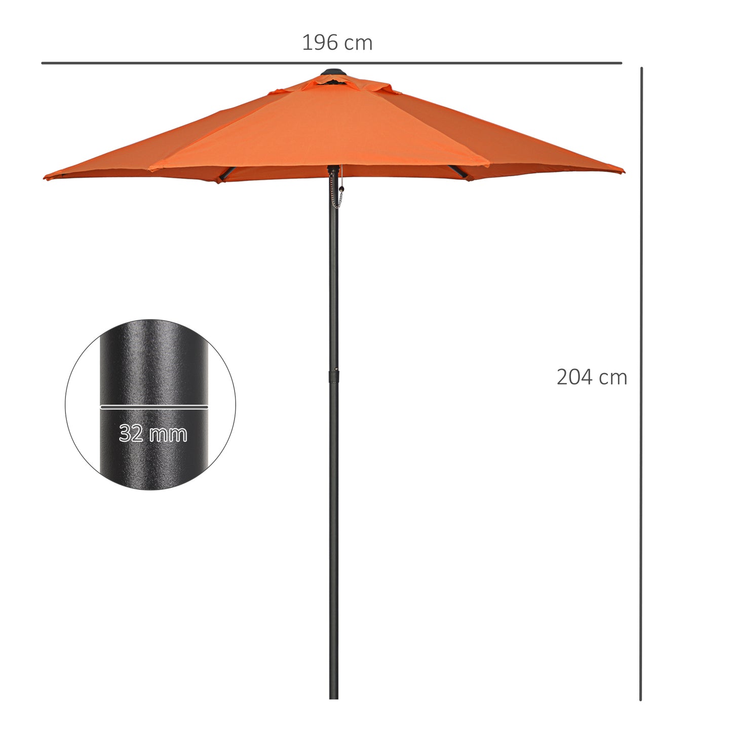 Outsunny Parasol Ø196 cm, zeshoekige balkonparasol voor strand, balkon, tuin, oranje
