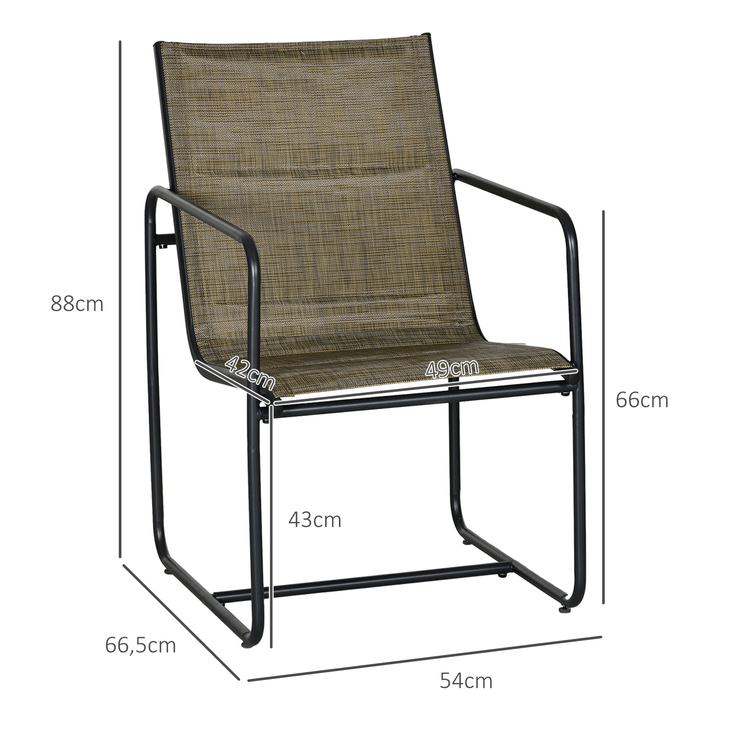 Outsunny tuinstoel, set van 2, ademende hoes, stevig metalen frame, 54x66,5x88cm, zwart/bruin