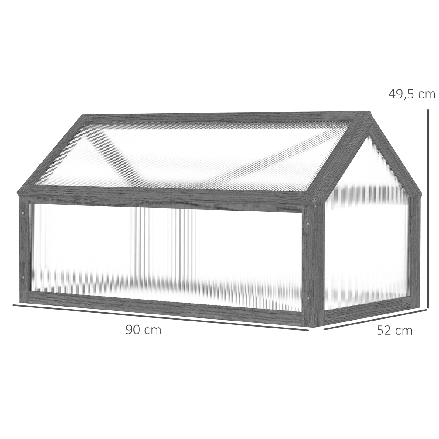 Outsunny Mini Kas, Compacte Houten Plantenkas met Polycarbonaat Panelen en Ventilatieopening, 90L x 52B x 49,5H cm, Grijs