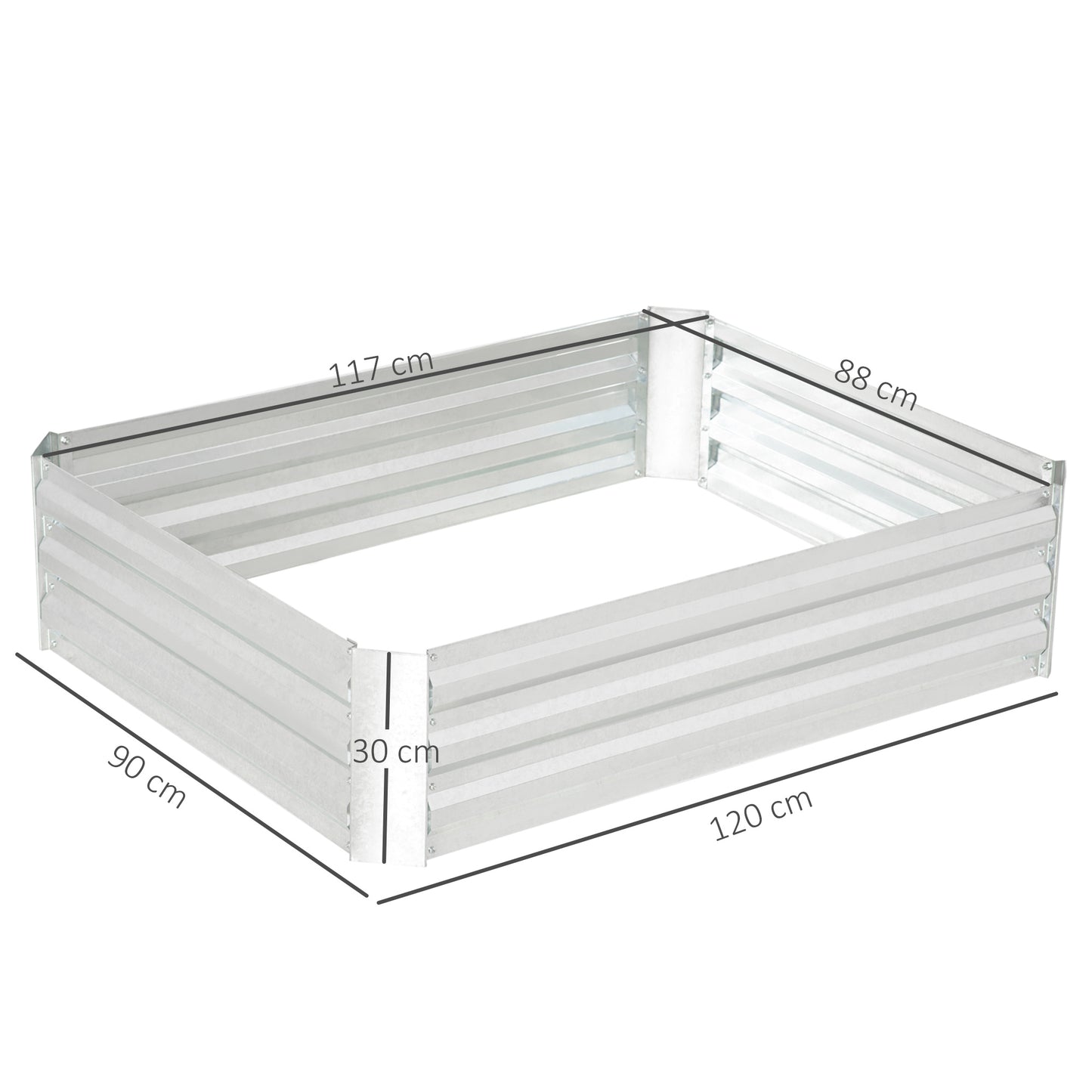 Outsunny verhoogde tuinbak van gegalvaniseerd staal, plantenbak voor in de tuin, bloembak, bloempot, zilver, 120 x 90 x 30 cm