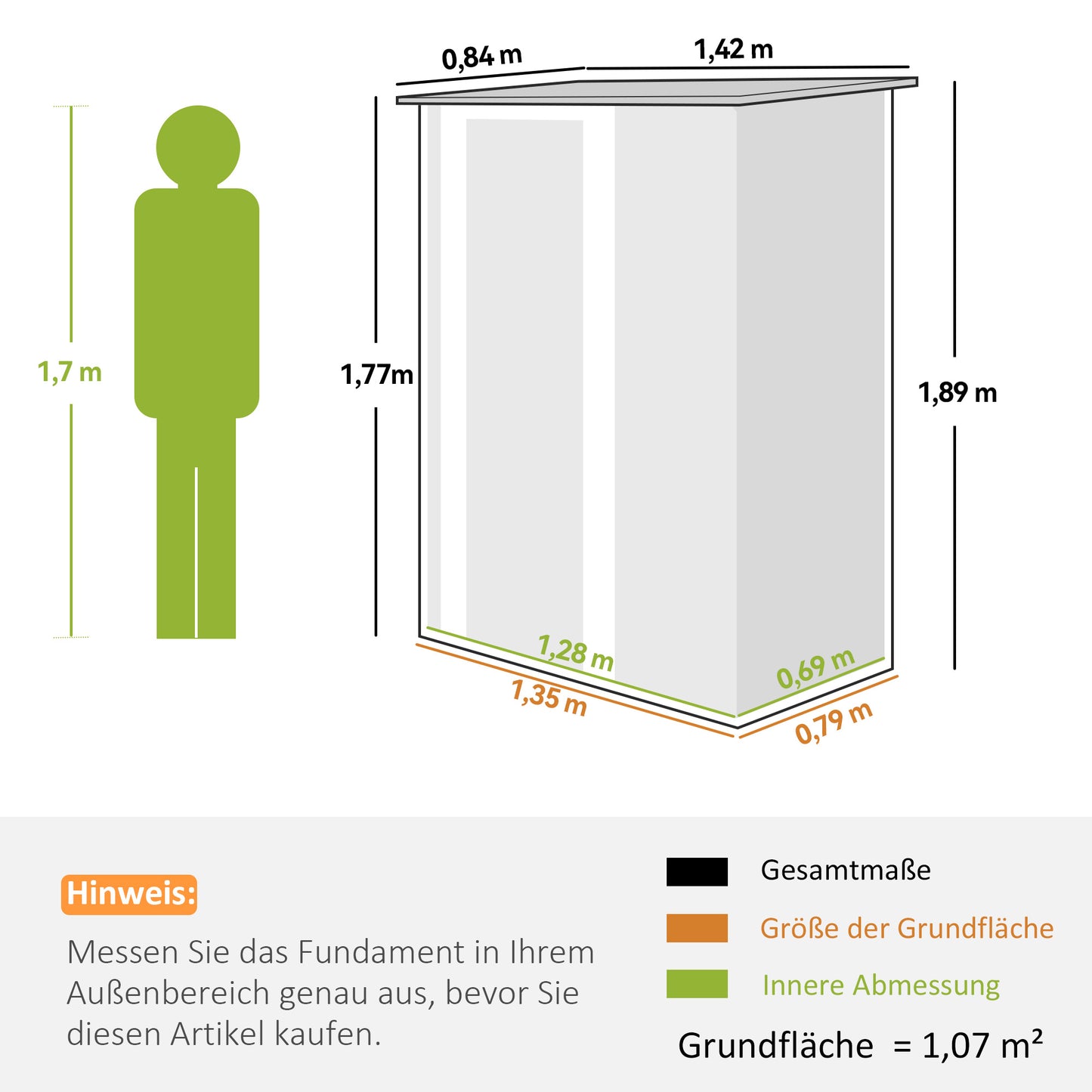 Outsunny Metalen Tuinhuis 1,07 m² met Schuin Dak, 142 x 84 x 189 cm, Gereedschapsschuur met Afsluitbare Deur, Tuinhuis, Tuinhuis, Groen