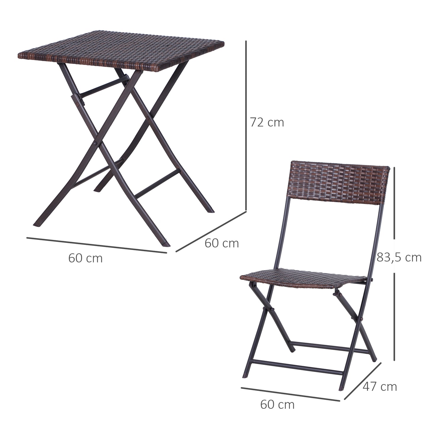 Outsunny Polyrattan Bistroset voor 2 personen, Zitgroep, Rotan Tuinmeubelset, Bruin
