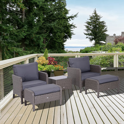 Outsunny 5-delige polyrotan tuinmeubelset, loungeset met kussens, donkergrijs, 2 x fauteuils, 1 x salontafel, 2 x krukken