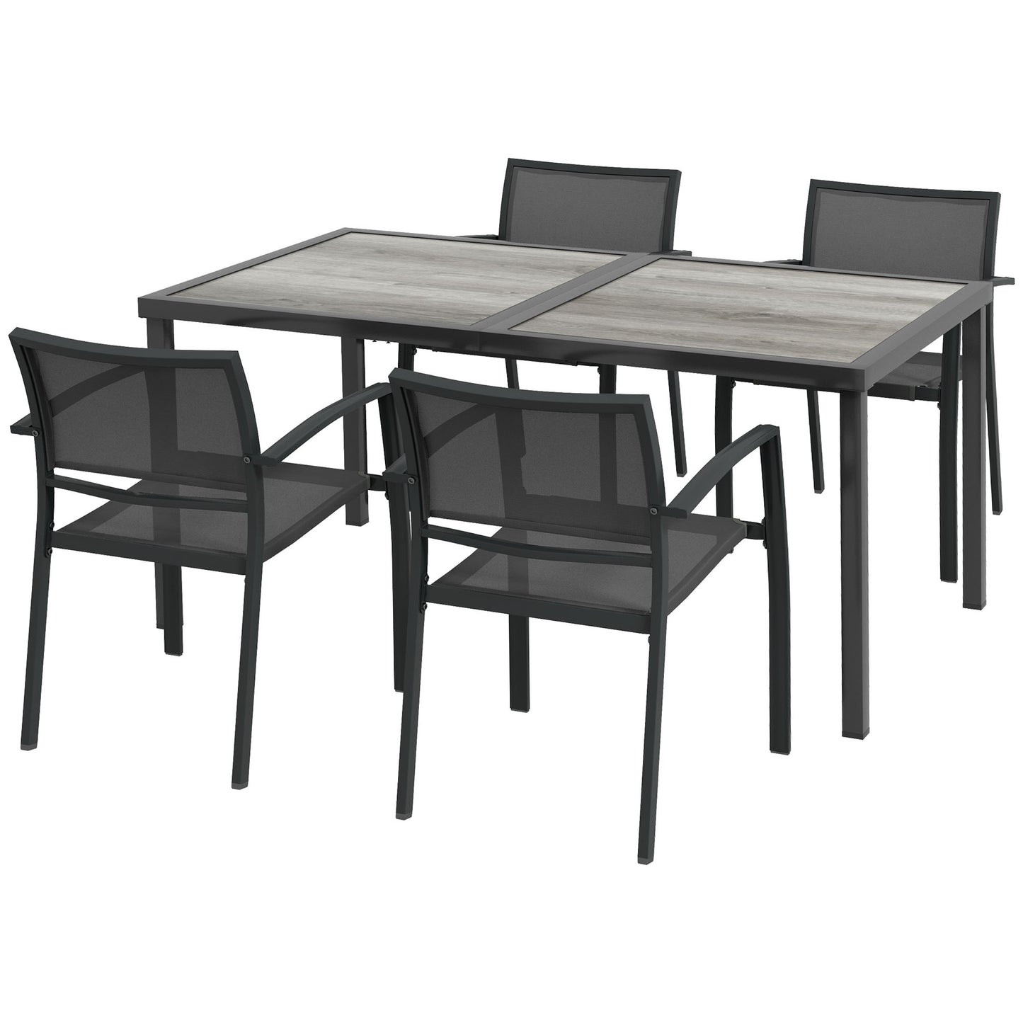 Outsunny tuinmeubelset, tuinzitgroep, 1 tafel, 4 stoelen, 150 x 87 x 72 cm, grijs