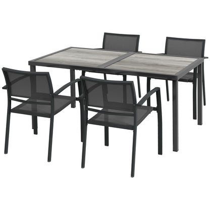 Outsunny tuinmeubelset, tuinzitgroep, 1 tafel, 4 stoelen, 150 x 87 x 72 cm, grijs