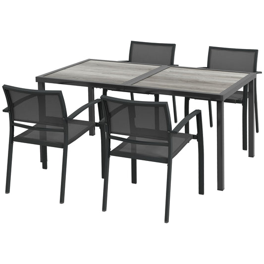Outsunny tuinmeubelset, tuinzitgroep, 1 tafel, 4 stoelen, 150 x 87 x 72 cm, grijs