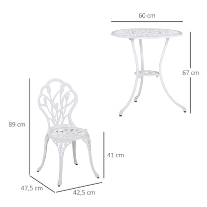 Outsunny 2-persoons eethoek, tuinset met 1 tafel en 2 stoelen met parasolgat, aluminium, wit