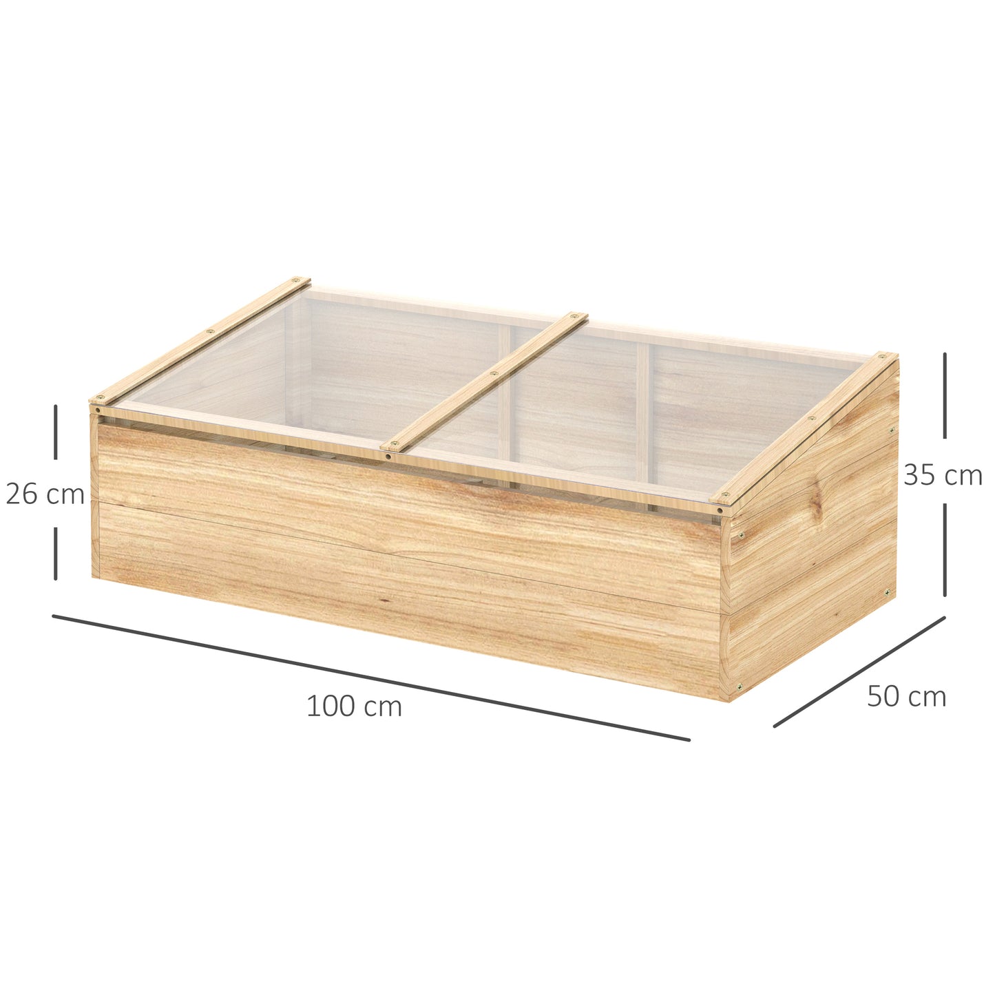 Outsunny Houten Kas Kweekbak, Plantenbak, Tuin- & Plantenbaksysteem voor Tuin en Balkon, 100 x 50 x 35 cm, Naturel, Vurenhout, PC-plaat