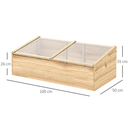 Outsunny Houten Kas Kweekbak, Plantenbak, Tuin- & Plantenbaksysteem voor Tuin en Balkon, 100 x 50 x 35 cm, Naturel, Vurenhout, PC-plaat
