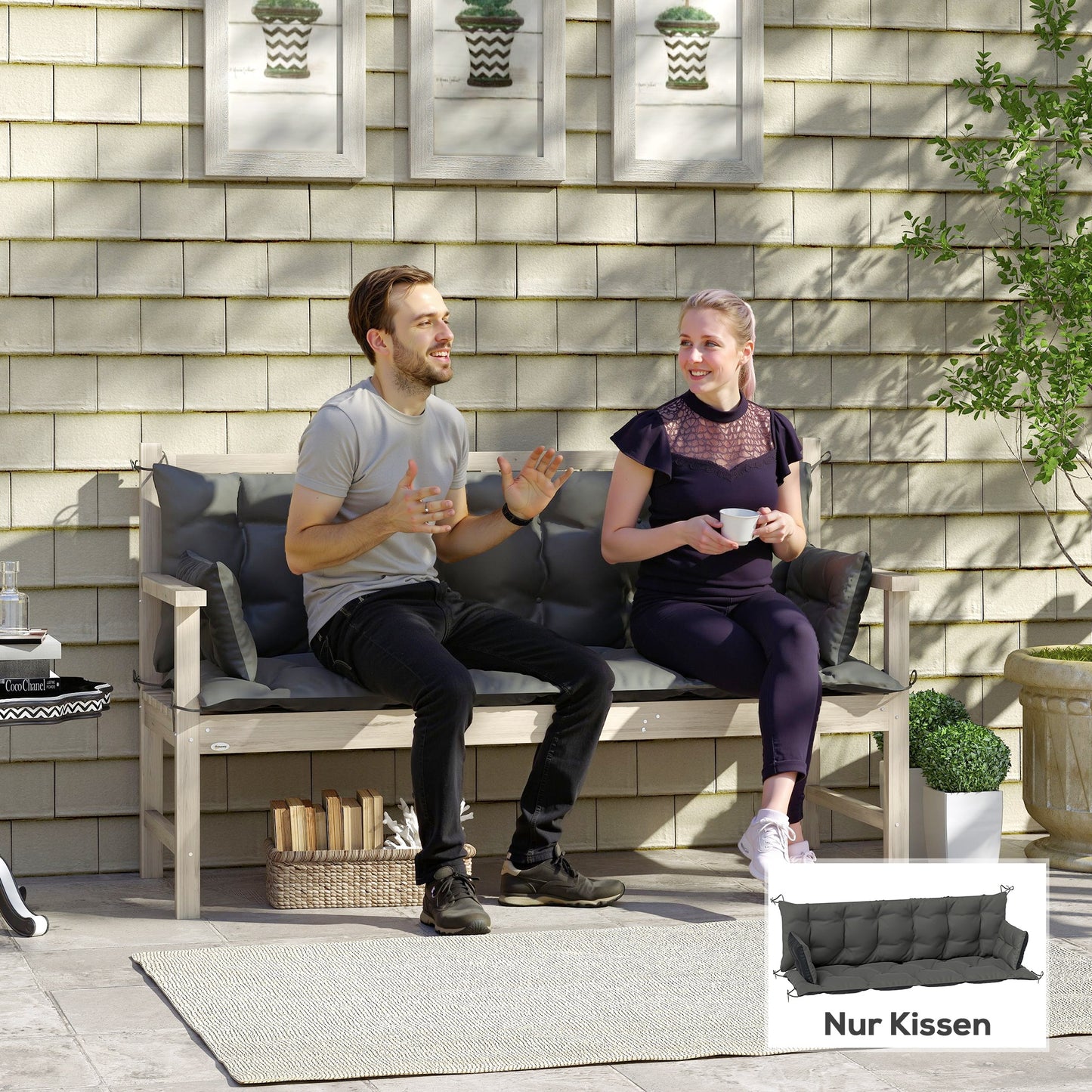 Outsunny Outdoor Kussenset voor Bank of Hollywood Schommel, Tweekleurig, Polyester, Schuim, 180 x 110 x 8 cm, Donkergrijs