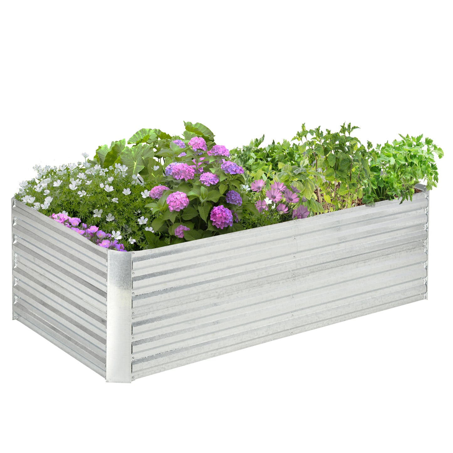 Outsunny plantenbak, handige bloembak voor het planten, verzorgen en verzorgen van planten, verhoogd bed, staal, zilver