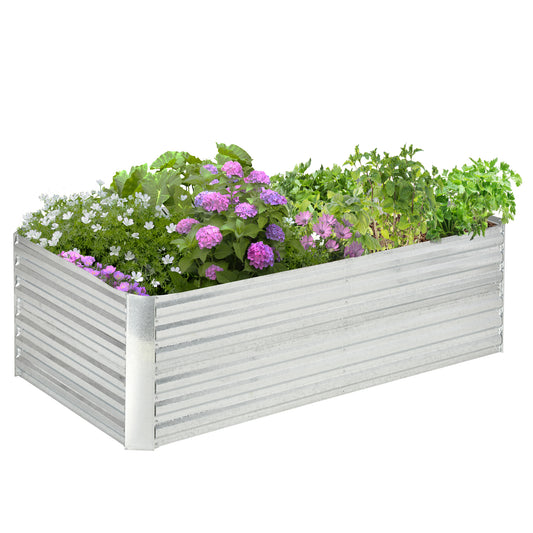 Outsunny plantenbak, handige bloembak voor het planten, verzorgen en verzorgen van planten, verhoogd bed, staal, zilver