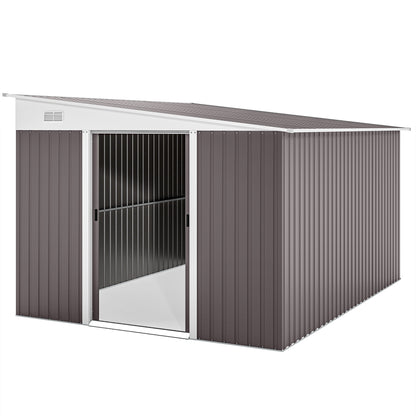 Outsunny Metalen Tuinhuis, Schuin Dak, Afsluitbare Dubbele Deur, 2,8 x 3,45 x 2,01 m, Grijs