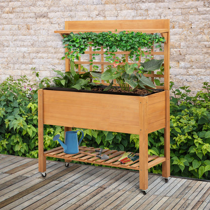 Outsunny verhoogde plantentafel voor in de tuin, bloementafel, werktafel, tuintafel, kas, houten plantentafel voor tuin en balkon, 105 x 40 x 135 cm, spar, vliesstof, bruin