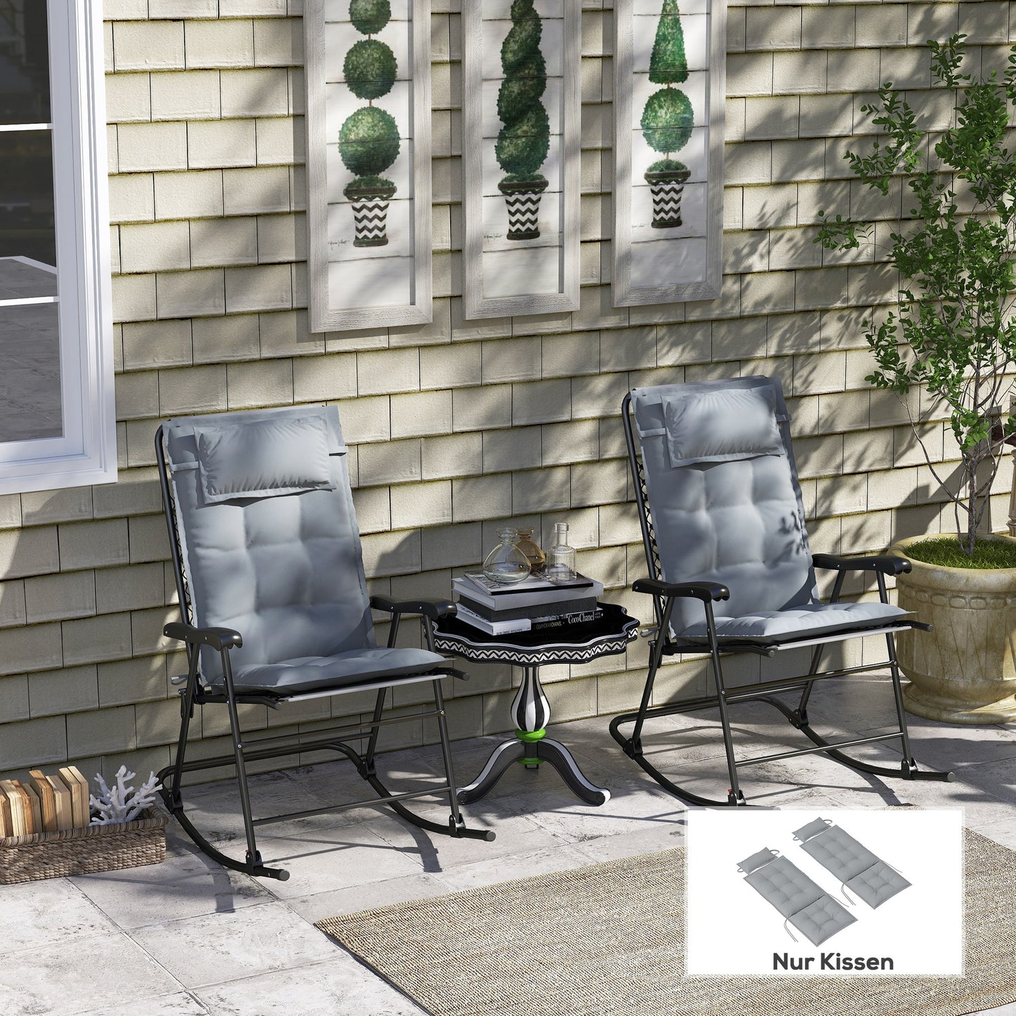 Outsunny 2-delige set ligstoelkussens, waterafstotend, voor tuinligstoelen, 50x116x5 cm, lichtgrijs