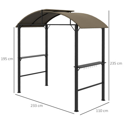 Outsunny Grill Pavilion, 2 zijplanken, haken, stalen frame, 1,1 x 2,3 m, Khaki