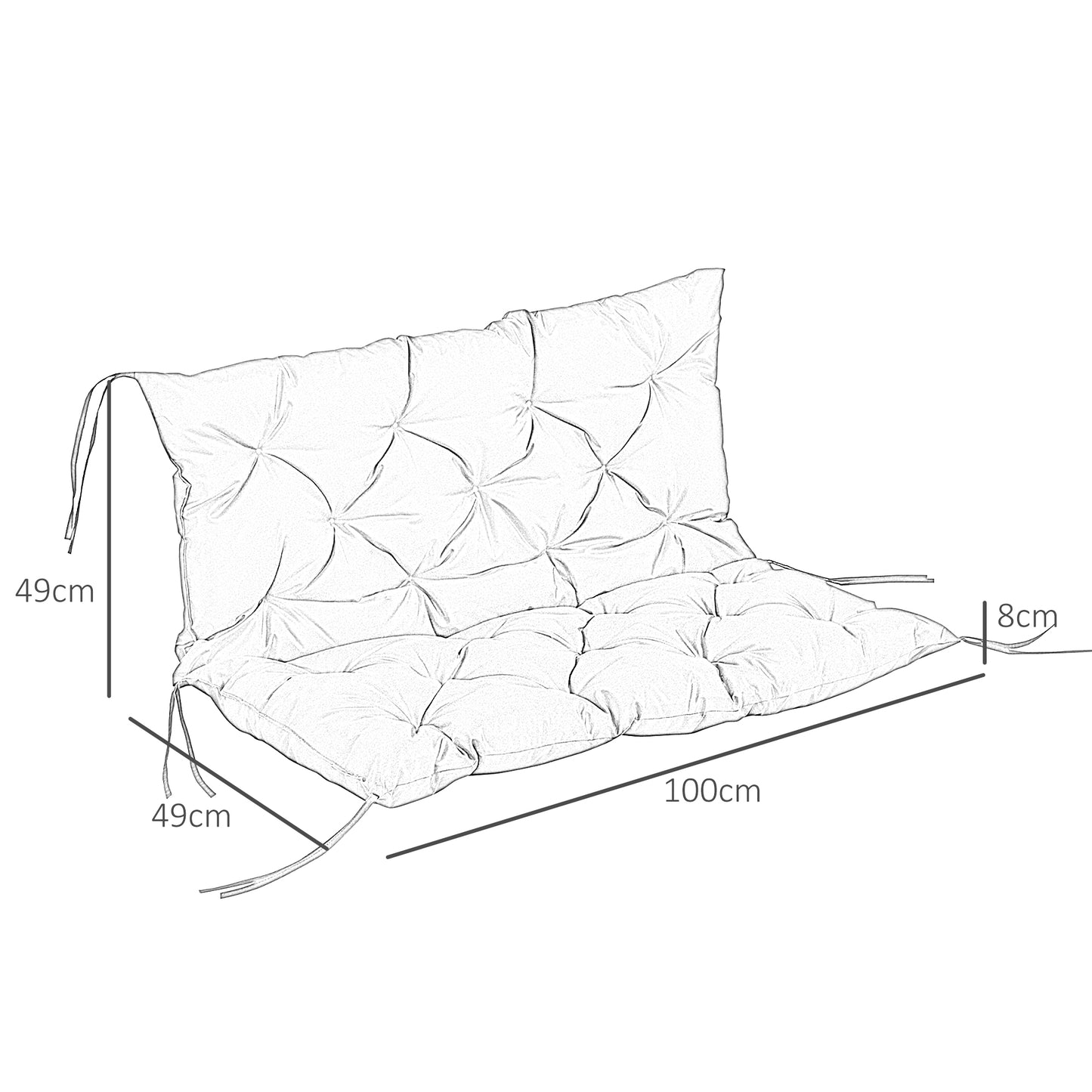 Outsunny 3-zits bankkussen, 100x98x8 cm, bankkussen met banden, bankkussen voor tuinmeubelen, Hollywood schommel, zwart