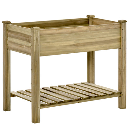 Outsunny Verhoogd Tuinbed, Verhoogde Houten Plantenbak met Bodemplank, Robuuste Constructie, Afwateringsgaten, 91L x 51B x 76H cm, Groen