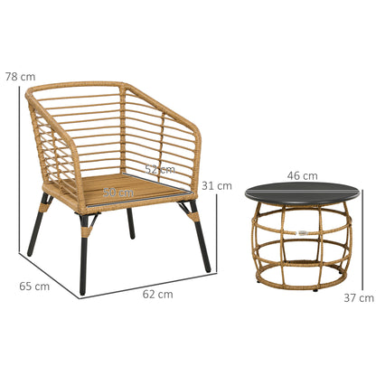 Outsunny 3-delige bistroset, weerbestendig, 1 bijzettafel, 2 stoelen, 62 cm x 65 cm x 78 cm, zand + donkergrijs