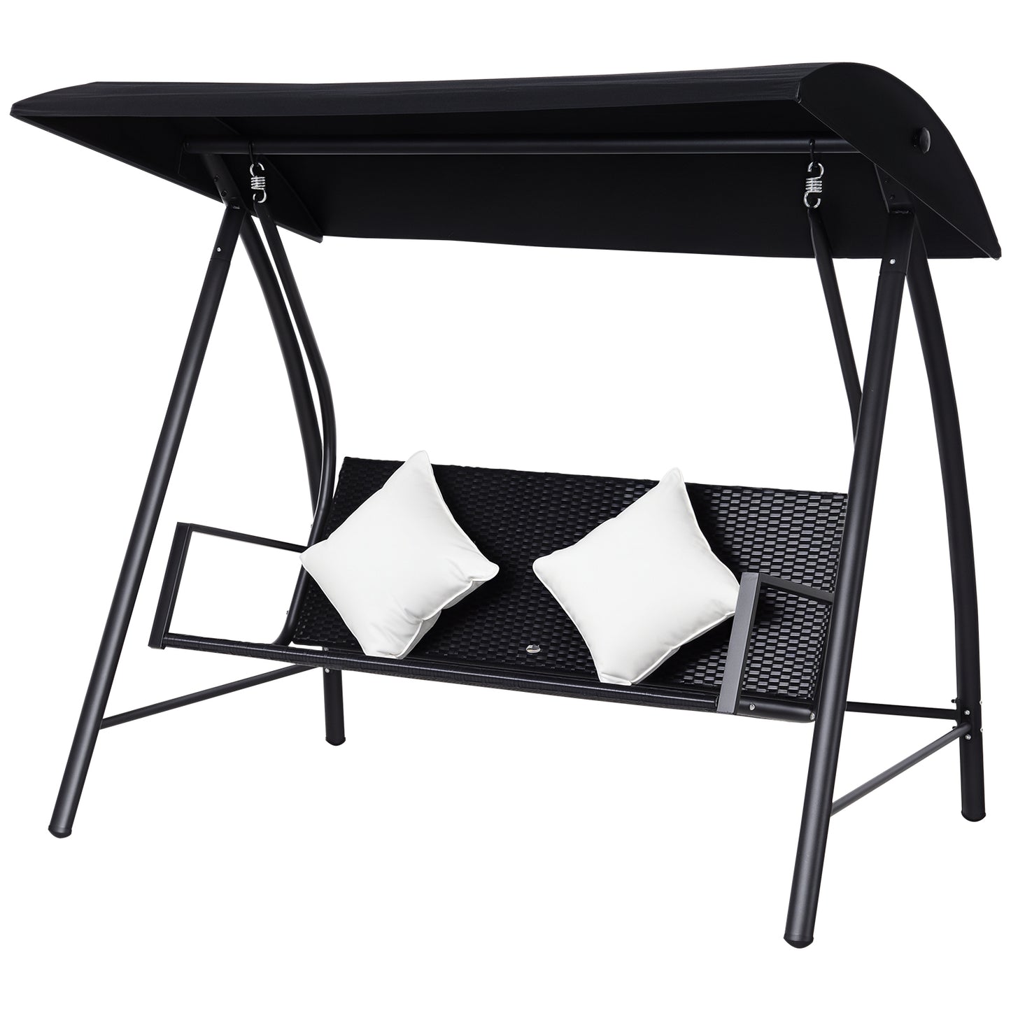 Outsunny 3-zits Hollywood schommel, polyrotan en metalen frame met kussens, draagvermogen tot 360 kg, nieuw (zwart)
