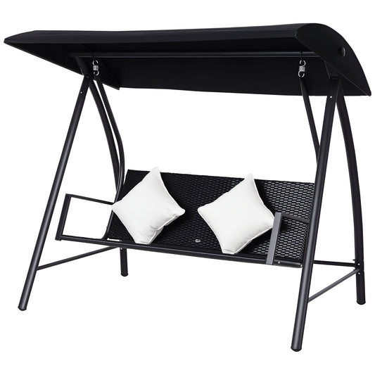 Outsunny 3-zits Hollywood schommel, polyrotan en metalen frame met kussens, draagvermogen tot 360 kg, nieuw (zwart)