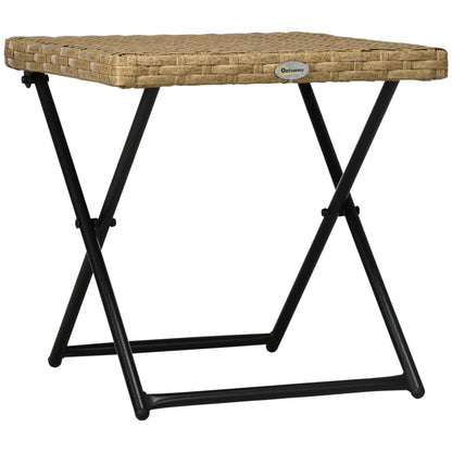 Outsunny polyrattan balkontafel, opvouwbaar, stalen frame, gemakkelijk schoon te maken, 40x40x40 cm, naturel
