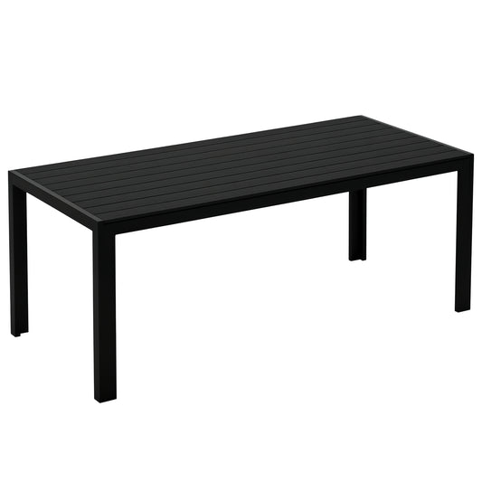 Outsunny tuintafel, kunststof, 190 x 84,5 x 72 cm, weerbestendig, houtlook, houtstructuur, antislip, buffet tafel, kampeertafel, balkontafel, terrastafel, eettafel voor buiten, balkon, zwart