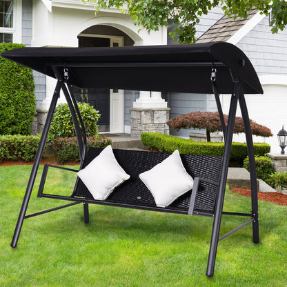 Outsunny 3-zits Hollywood schommel, polyrotan en metalen frame met kussens, draagvermogen tot 360 kg, nieuw (zwart)