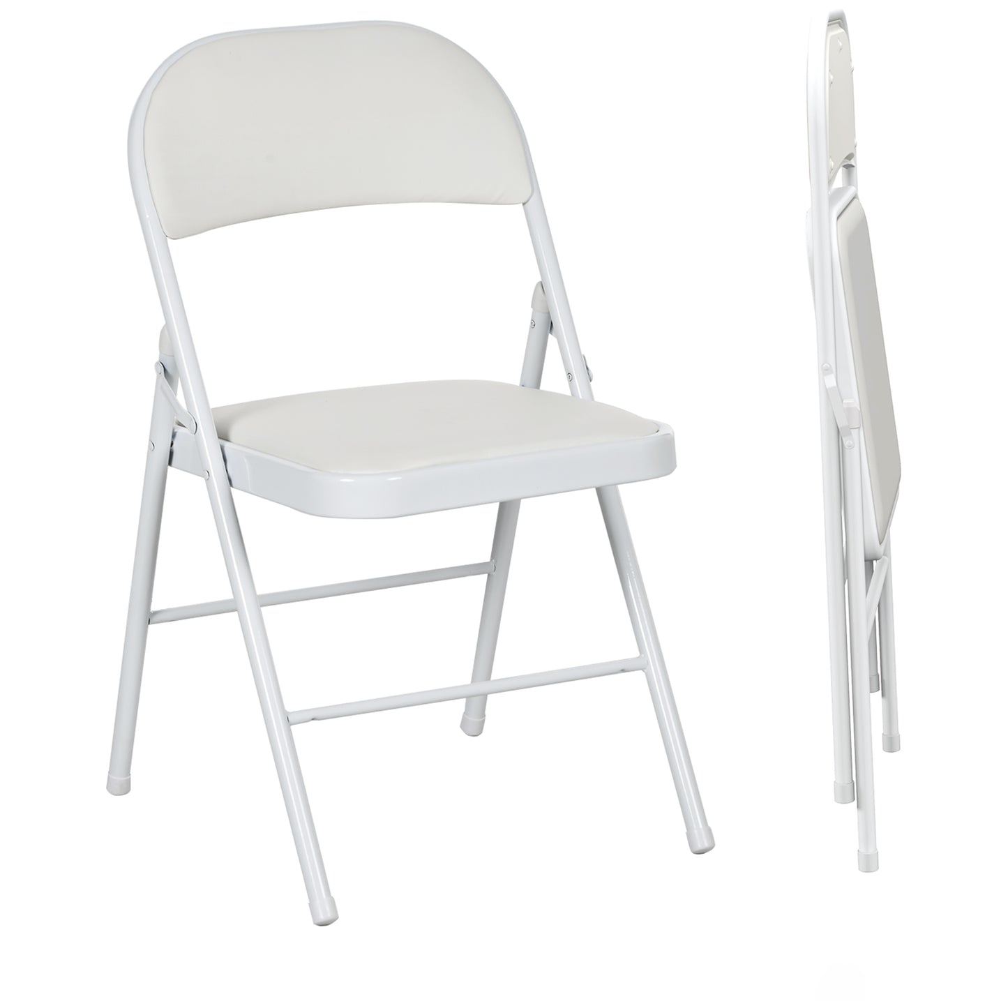 HOMCOM 2-Pack opvouwbare stoelen, draagbare bureaustoelen, metalen poten, opvouwbare stoel voor kantoor, receptie, wachtkamer, kunstleer, wit